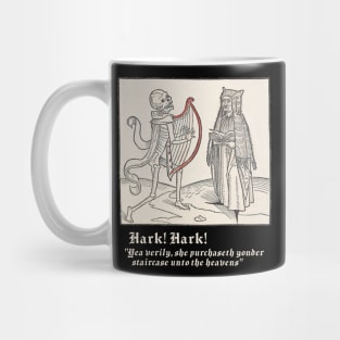 Medieval snark: "Stairway" Woodcut with tongue in cheek caption Mug